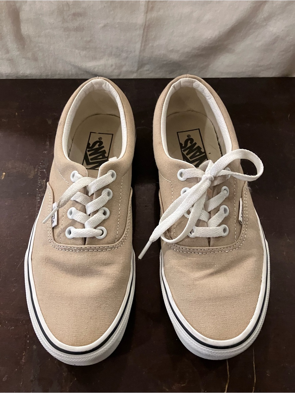 Vans Beige Canvas Low-Top Sneakers with White Trim